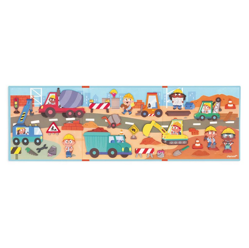 Libro magnetico per bambini a tema cantiere con 30 magneti, adatto dai 3 anni in su